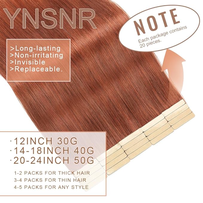 Tape in Hair Extensions Human Hair 16 Inch 20pcs Invisible Tape ins Hair Extensions Real Human Hair Dark Reddish Auburn Remy Seamless Injected Tape Extensions
