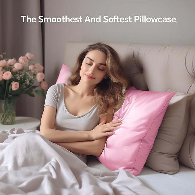 INFIIXSO Mulberry Silk Pillowcase for Hair and Skin, Silk Pillow Cases Standard Size with Hidden Zipper 20x26 Inches, Extraordinary Smooth and Soft Cooling Pillow Cases for Hot Sleepers(Pink, 1 Pack)