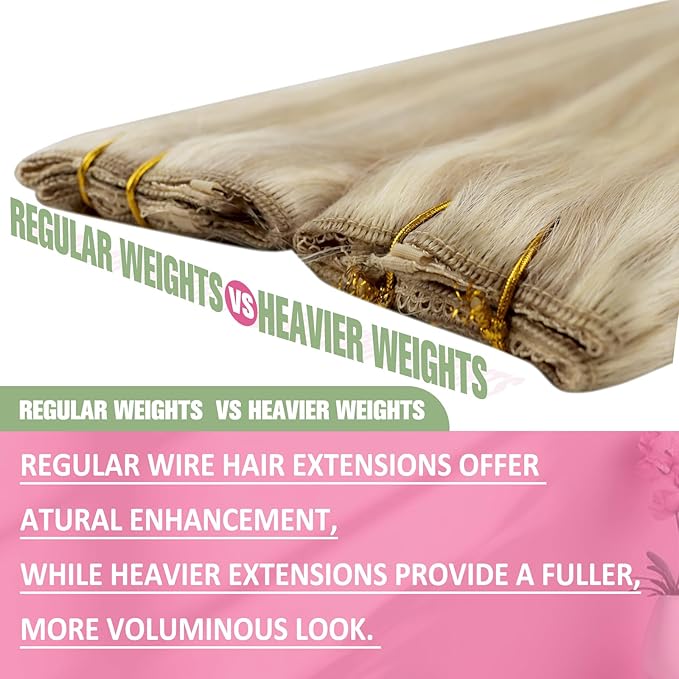 YoungSee 120g Wire Hair Extensions Real Human Hair Ash Blonde Highlights Bleach Blonde Wire Human Hair Extensions for Women Invisible Headband Hair Extension Human Hair 16Inch