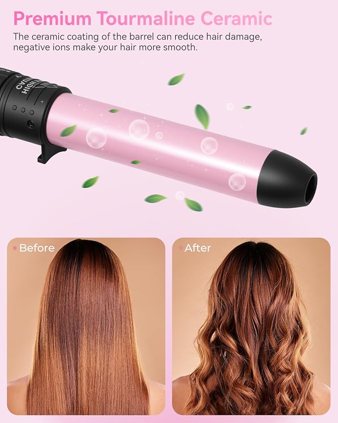 5 in 1 Curling Wand Set: Ohuhu Curling Iron Wand 5Pcs 0.35 to 1.25 Inch Interchangeable Ceramic Barrel Heat Protective Glove 2 Clips Dual Voltage Hair Curler for Girl Women Mother Christmas Gift Pink