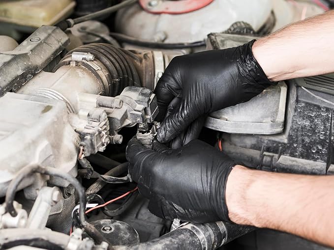 GLOVEWORKS Black Disposable Nitrile Industrial Gloves 5 Mil, Latex/Powder-Free, Food-Safe, Textured