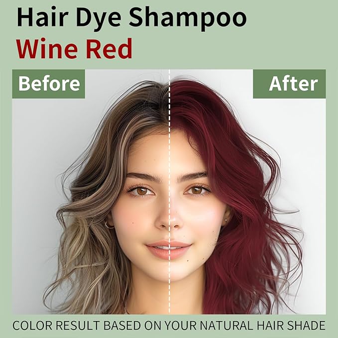 Wine Red Hair Color - 3-in-1 Long-Lasting Natural Dye Shampoo for Gray Hair, Easy Home Use for Men and Women, 16.9 Fl Oz
