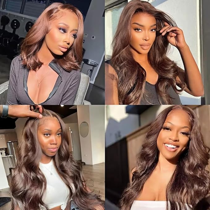 30 32 34 Inch Brown Bundles Human Hair Color 4 Body Wave Bundles Double Weft Niegmeag Soft and Silky Brown Body Wave Bundle Hair Weave Brazilian Virgin Remy Hair Extensions