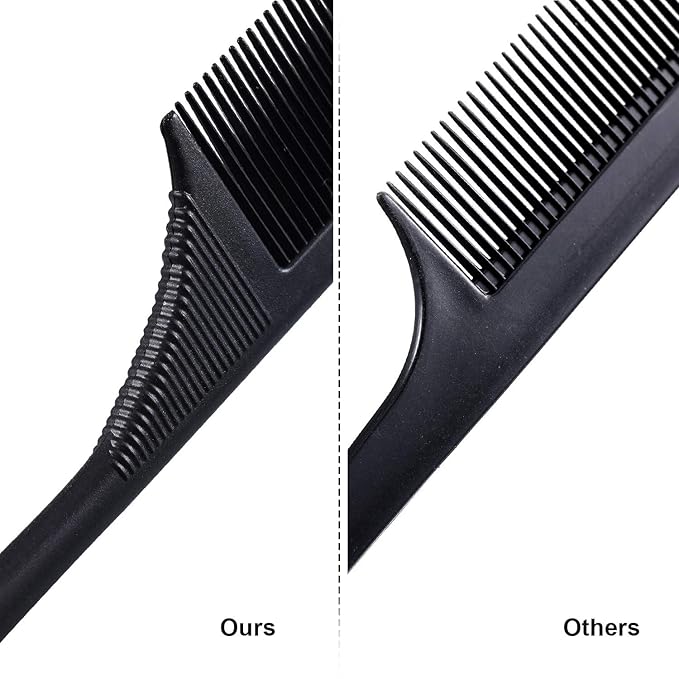 Leinuosen 3 Pack Rat Tail Combs Fine Tooth Parting Tip for Women Carbon Fiber Heat Resistant Anti Static Teasing for Back Combing Root Teasing Adding Volume Evening Styling(Black)