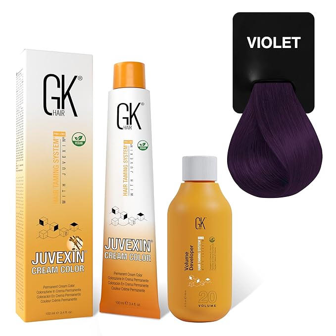 GK HAIR Global Keratin Mixtones Violet Hair Color Cream Tube (3.4 Fl Oz/100ml) + 20 Volume Developer (5 Fl Oz/150ml) - Professional Permanent Long Lasting Toner Dye