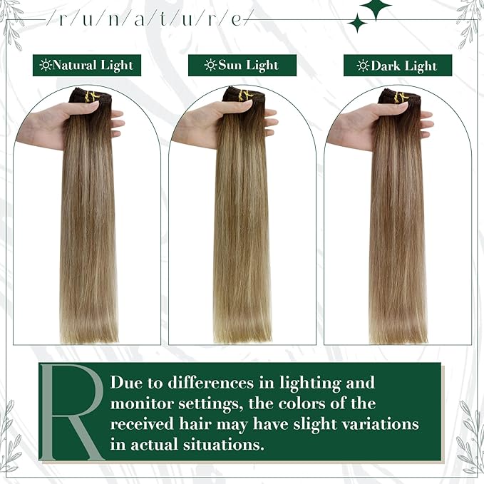 RUNATURE Clip in Hair Extensions Human Hair Balayage Clip in Human Hair Extensions for Women Soft Remy Natural Hair Straight 10 Inch 50g 3pcs #3/8/22 Walnut Brown to Blonde Balayage