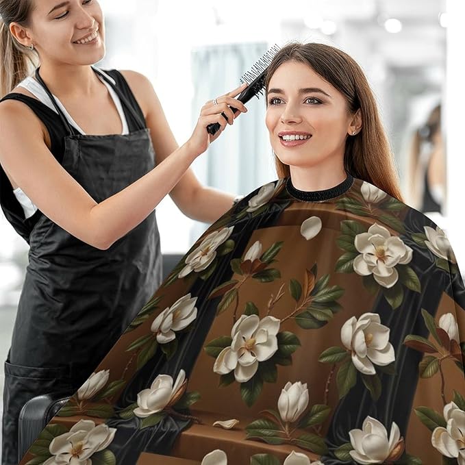 Large Long Hair Cutting Cape, Salon Apron Giant Magnolias Flowers Painting Haircuting Salon Cape Gown for Hair Cutting Styling