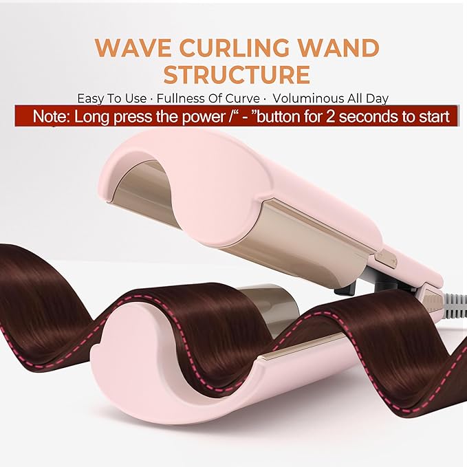 MINI Curling Iron Hair Crimper Waver, Beach Waves Curling Wand, Waver Hair Tool, Double Voltage Included UK/EU Plug, Easy to Use, Pink, 1.25 Inch