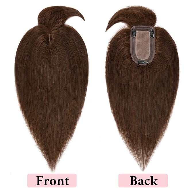 SEGO 100% Real Human Hair Toppers, with Air Bangs, Silk Base 150% Density, Clip in Topper, 2.7肺5.1・ HairPieces for Women, with Thinning/Hair Loss Cover Gray