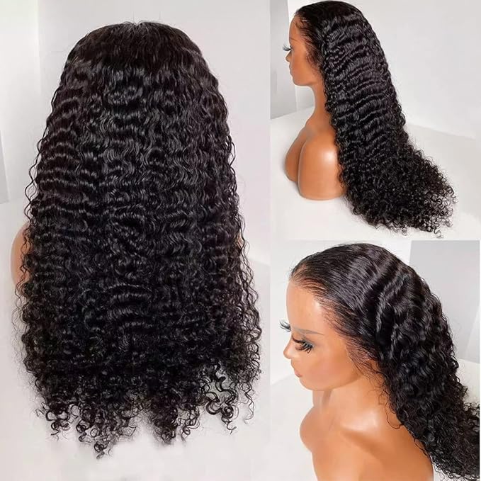 Deep Wave 13X6 HD Lace Front Wigs Human Hair Pre Plucked Brazilian Virgin Deep Curly Wigs with Baby Hair for Black Women Natural Black Color 200% Density 14 Inch
