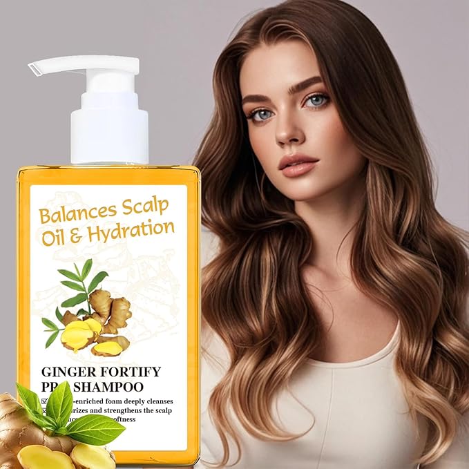 Soelegant Ginger Shampoo – Oil Control & Anti Hair Loss | Deep Cleanse & Scalp Care with Ginger Root Extract & Herbal Leaves | Anti Dandruff, Nourish & Volumizing for Men & Women, 10.144 FL OZ