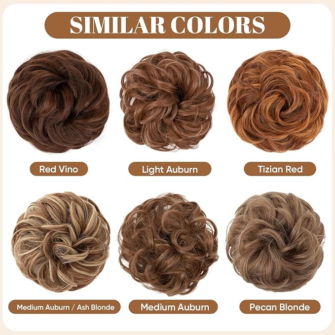CJL HAIR Large Messy Bun Hair Piece Wavy Curly Scrunchies Synthetic Chignon Ponytail Hair Extensions Thick Updo Hairpieces for Women Light Auburn