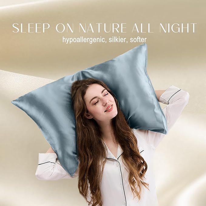 ZIMASILK 100% Pure Mulberry Silk Pillowcase for Hair and Skin Health,Soft and Smooth,Both Sides Premium Grade 6A Silk,600 Thread Count,with Hidden Zipper,1pc (Queen 20''x30'',Dusty Blue)