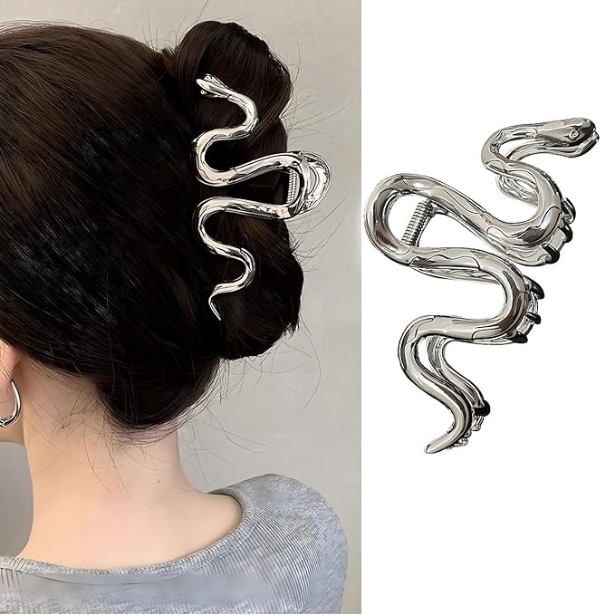 Silver Snake Elegant Metal Hair Clip, 1Pcs 4.33 Inch Claw Hair Clip for Thick Thin Hair, Strong Hold Grip Hair Jaw Clip for Women, Hair Accessories for Daily Wear and Formal Occasions