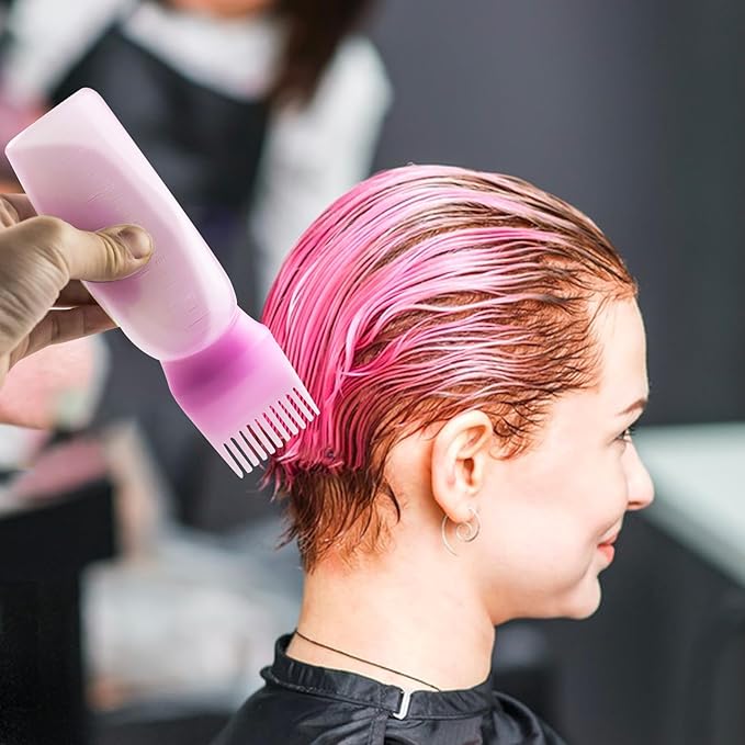 6 Ounce Root Comb Applicator Bottle, 2 Pack, Pink - Hair Oil Applicator, Hair Dye Applicator, Travel, School