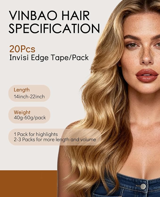 VINBAO Invisi Edge Hair Extensions Real Human Hair Tape in, Natural Black 50g 18in 20pcs Injected Tape in Extensions Pro Quality Injection Tape-ins 18inch #1B