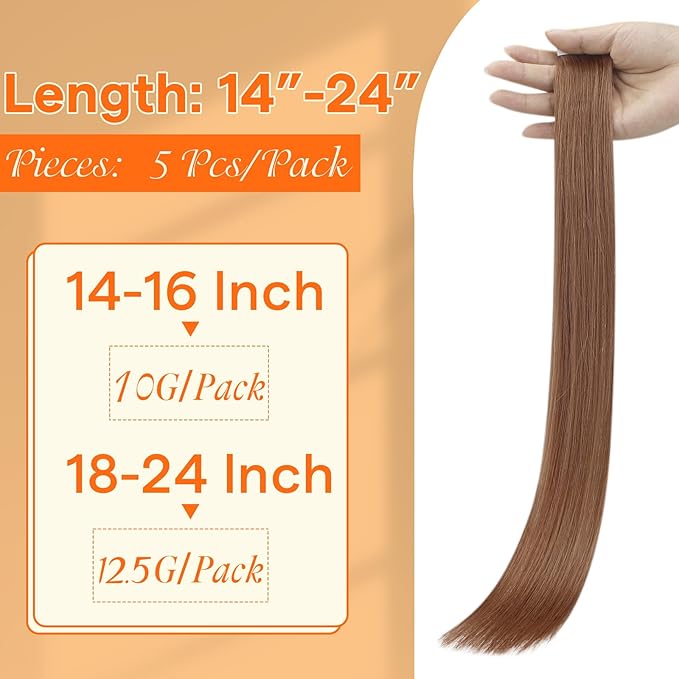 Full Shine Virgin Tape in Hair Extensions Human Hair Color 330 Burnt Orange Virgin Seamles Injected Tape in Extensions Double Sided Tape ins 12.5Grams 5Pcs 24 Inch Long Straight Hair for Festivals