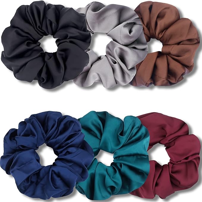 IVARYSS Big Scrunchies for Women Thick Hair, Premium Satin Softer than Silk, XL 6 Inch Extra Large Scrunchy Elastic Hair Bands Accessories, 6 Pack, Multi