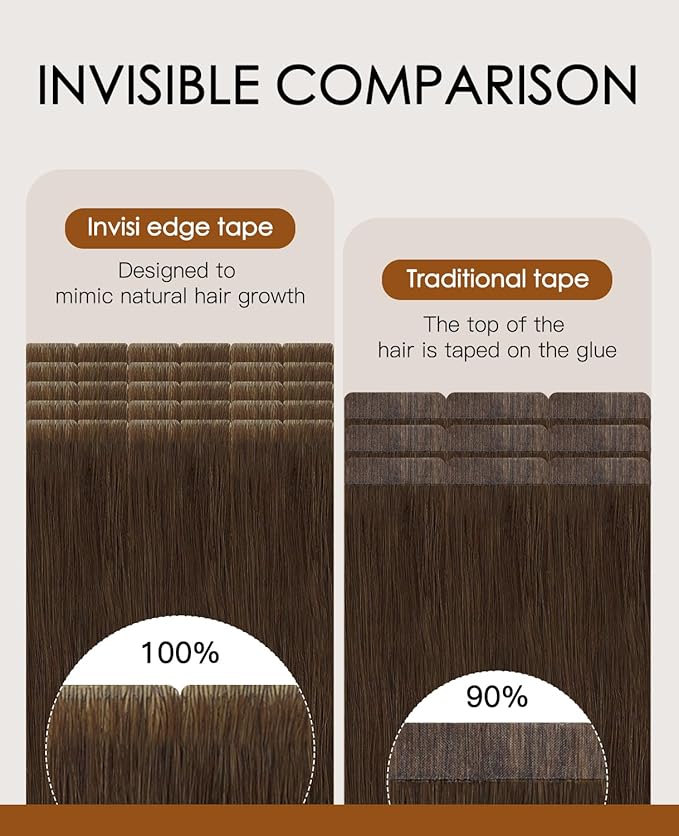 VINBAO Invisi Edge Tape in Extensions Human Hair Chocolate Brown 14in 40g 20pcs Injection Tape-in Hair Extensions Seamless Injected Tape Ins 14inch #4