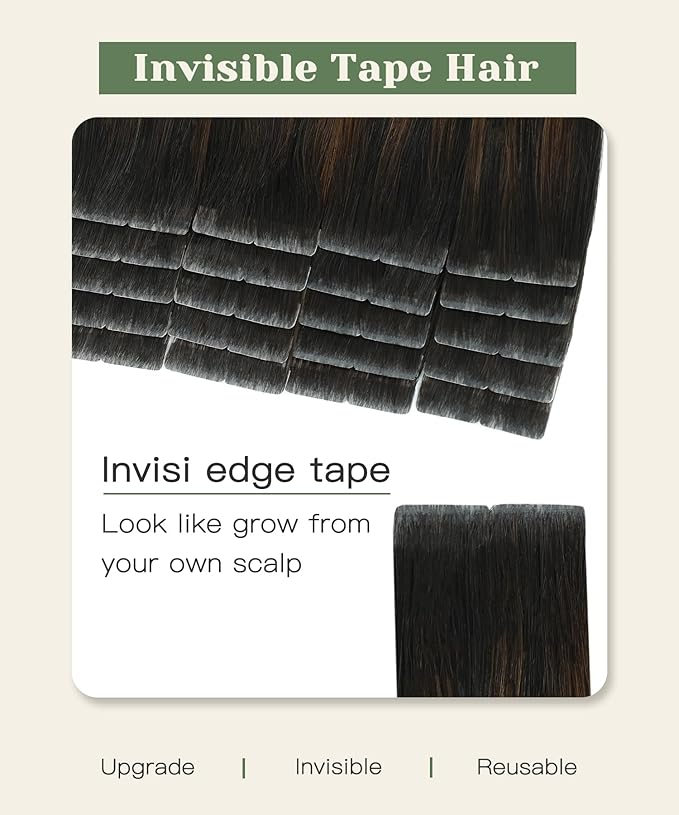 SURNEL Invisible Tape in Hair Extensions 20 Inch Natural Black to Medium Brown and Caramel Blonde Injected Tape in Extensions Human Hair 20 Pcs 45g(#1B427,20)