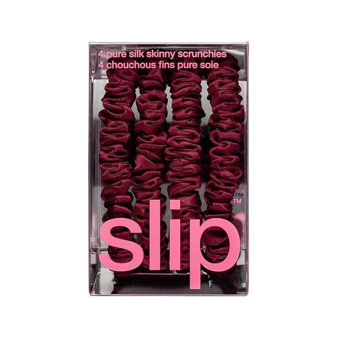 slip Skinny Scrunchies: Anti-Crease, Anti-Breakage Slipsilk™ Design Protects Delicate Hair | Includes 4 Pure Silk Scrunchies: Maroon