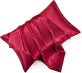 Wine Red Satin Pillowcase Standard Set of 2 with Envelope Closure，Wine Red Silk Pillowcase for Hair and Skin (20x26)