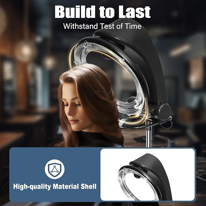 Infrared Hair Dryer, 3-in-1 Orbital Standing Hair Dryer,Adjustable Height Hair Steamer with 4 Wheels and Digital Screen, for Hair Care, Coloring, Drying, Black