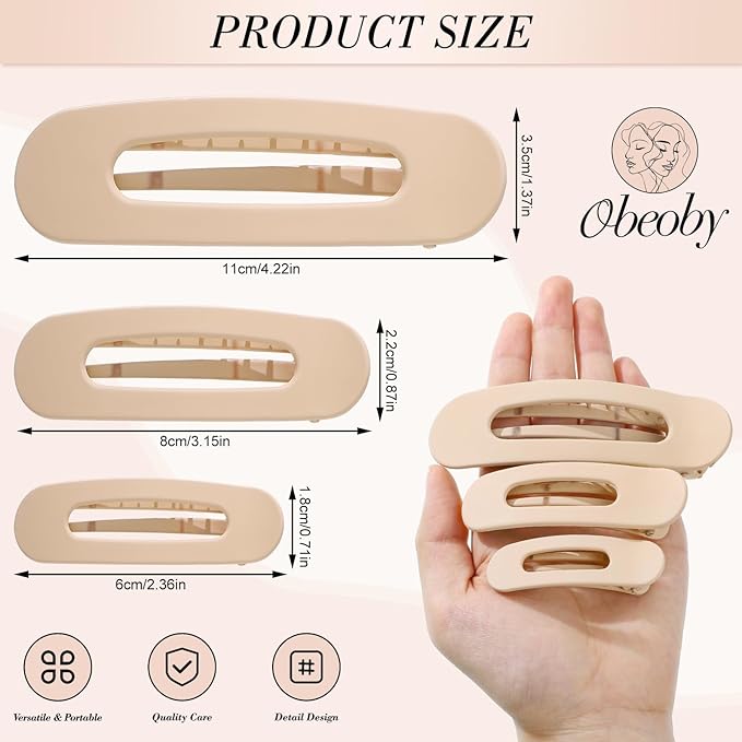 15 PCS Flat Hair Clips, Neutral Color Flat Claw Clips 3 Sizes Hair Claws for Women Girls Thin Hair Medium and Small Hair Clip