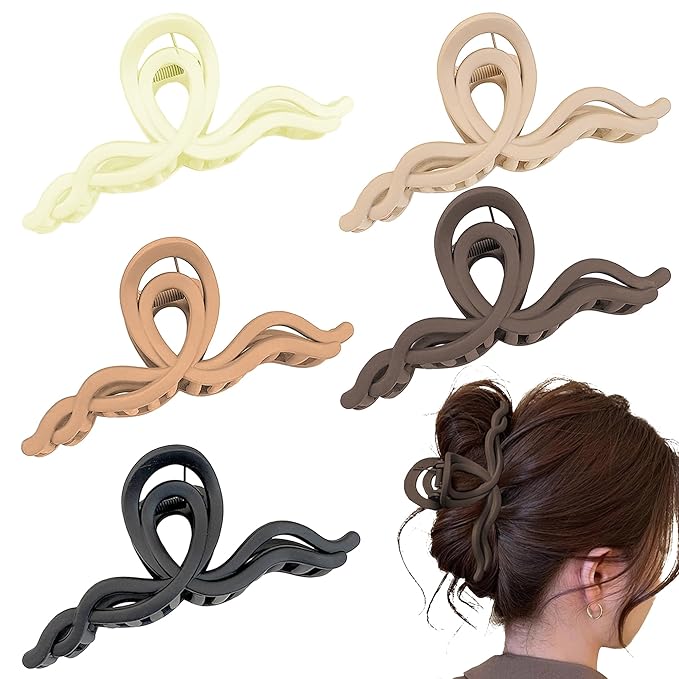 Large Wave Claw Clips for Thick Hair, 5-Pack 5.5“ Non-Slip Matte Hair Clips for Women, Big Hair Clips for Thick Hair (Ombré)