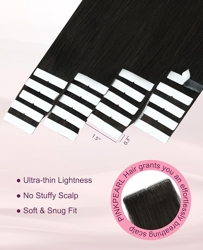 Pinkpearl Invisible Tape in Hair Extensions Human Hair, 20pcs 14inch 40g #2 Dark Brown Injection Tape in Extensions Real Remy Straight Seamless Silky Human Hair Injected