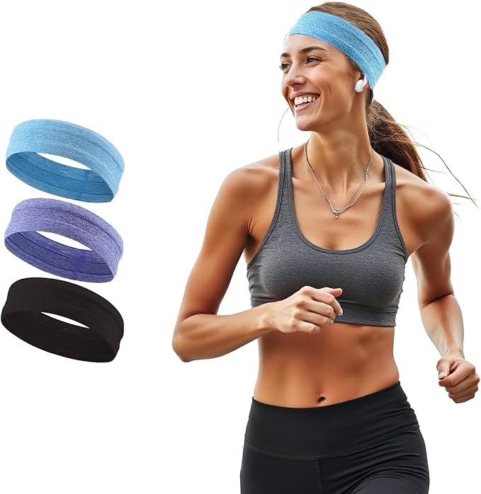 Athletic Headbands for Women, Moisture Wicking Sweatbands, Non-Slip Elastic Sports Hair Bands for Running, Workout, Yoga, Basketball, Tennis, Exercise