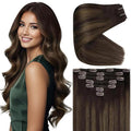 Ve Sunny Clip in Hair Extensions Real Human Hair 24 inch Long Straight Human Hair Clip in Extensions Darkest Brown Ombre Medium Brown Hair Extensions Clip ins 120g 7Pcs