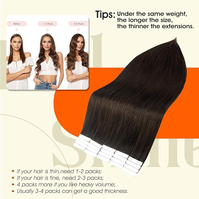 Full Shine Brown Tape in Extensions Real Human Hair 20Inch Tape in Hair Extensions Human Hair Color 2 Adhesive Extension Seamless Invisible Skin Weft Daily Office Look 100G 40Pcs