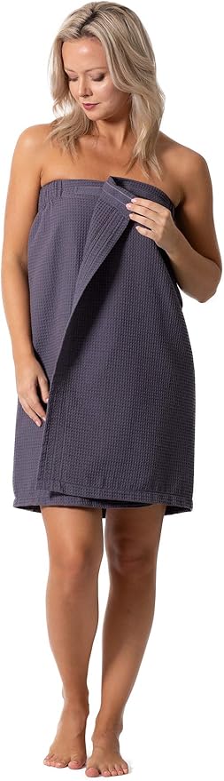 Turkish Linen Women’s Waffle Spa Body Wrap with Adjustable Closure