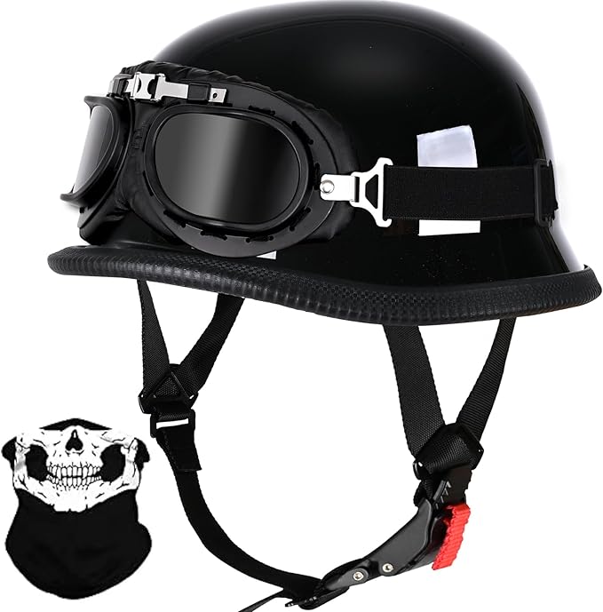 German Style Skull Cap Adult Men Women Half Shell Helmet, DOT Approved Retro Face Helmet for Cruiser Scooter Chopper