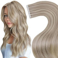 LaaVoo Tape in Hair Extensions Human Hair Blonde Tape in Extensions Human Hair Bleach Blonde Highlights with Ash Blonde 50G 20Pcs 18Inch