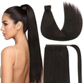 Ve Sunny Brown Clip in Hair Extensions Ponytail Wrap Around Silky Straight 16inch Remy Human Hair Ponytail Extensions Solid Dark Brown Hair Extensions Pony Tail 80g