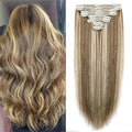 Straight Clip In Hair Extensions Real Human Hair 8Pcs Clip In Balayage Chestnut Brown Highlight Blonde Human Hair Extensions with 18Clips Lace Weft 120g 24inch