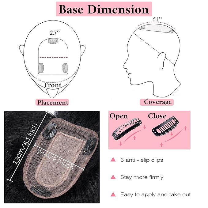 SEGO 100% Real Human Hair Toppers, with Air Bangs, Silk Base 150% Density, Clip in Topper, 2.7肺5.1・ HairPieces for Women, with Thinning/Hair Loss Cover Gray