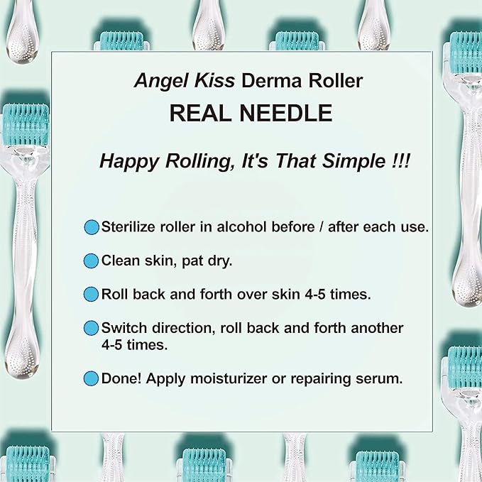 Derma Roller Titanium Real Needle 0.25mm - Angel Kiss 192 Individual Microneedling Roller with Case - Dermal Roller for Face - At Home Facial Skin Roller for Women Men