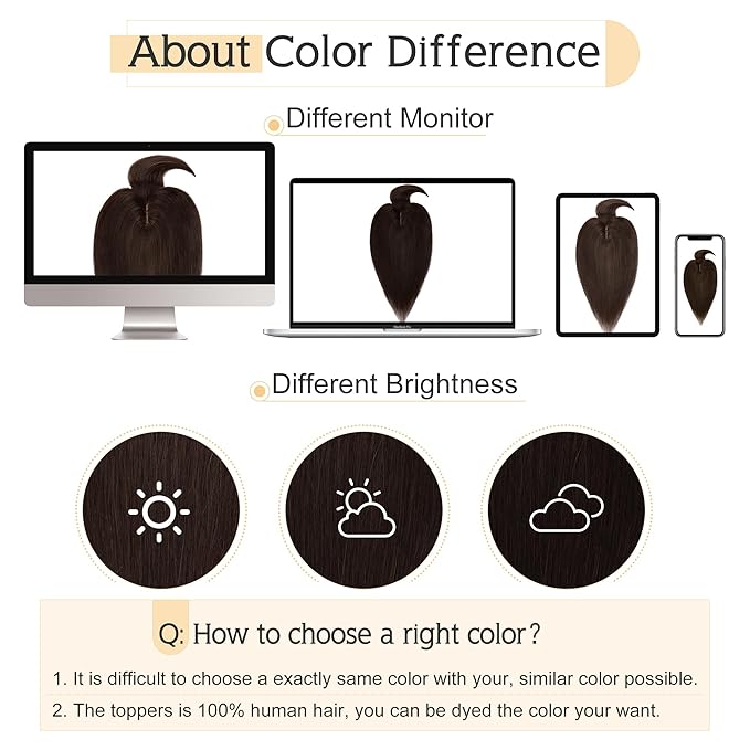 SEGO Hair Toppers for Women Real Human Hair With Bangs, 7 * 13CM Silk Base 100% Remy Human Hair Clip in Top Wiglet Hairpieces Add Volume -8 Inch 2 Dark Brown