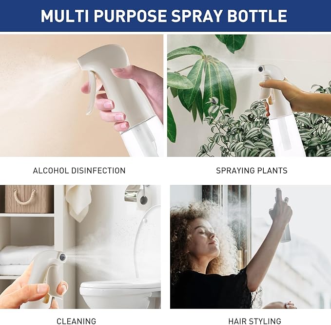 TANSHINE Continuous Spray Bottle for Hair,Ultra Fine Mist Water Hair Spray Bottles,Mister Spray Bottle,Refillable Plastic Sprayer for Hairstyling,Cleaning,Alcohol,Plants, Salons,6.8oz/200ml,Beige