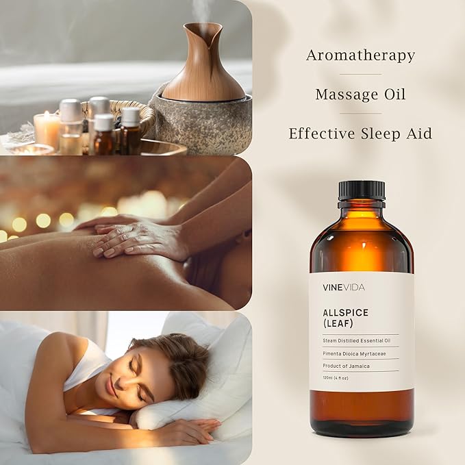 VINEVIDA Allspice (Leaf) Essential Oil 4 oz - Undiluted Allspice (Leaf) Oil 4 oz - Allspice (Leaf) Candle Oil Scent - DIY Candle Scents for Candlemaking - Bulk Essential Oil for Soap Making