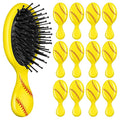 12 Pcs Softball Mini Detangler Brush, Mini Travel Hair Brush, Bristles Plastic Detangling Brush, No Tangle Soft Flexible Bristles for Straight, Curly, Thick Hair for Softball Team Gift Sport Party