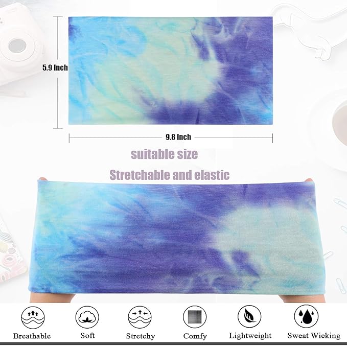 6 Packs Wide Headbands for Women Stretch Fashion Headband Boho Extra Large Turban Headband for Yoga, Working Out, Travel or Running Hairband Girls Accessories