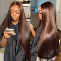 Hermosa 13x4 Brown Lace Front Wigs Human Hair 180 Density Hd Straight Lace Frontal Human Hair Wigs Pre Plucked Hairline 4# Brown Wig 24 Inch