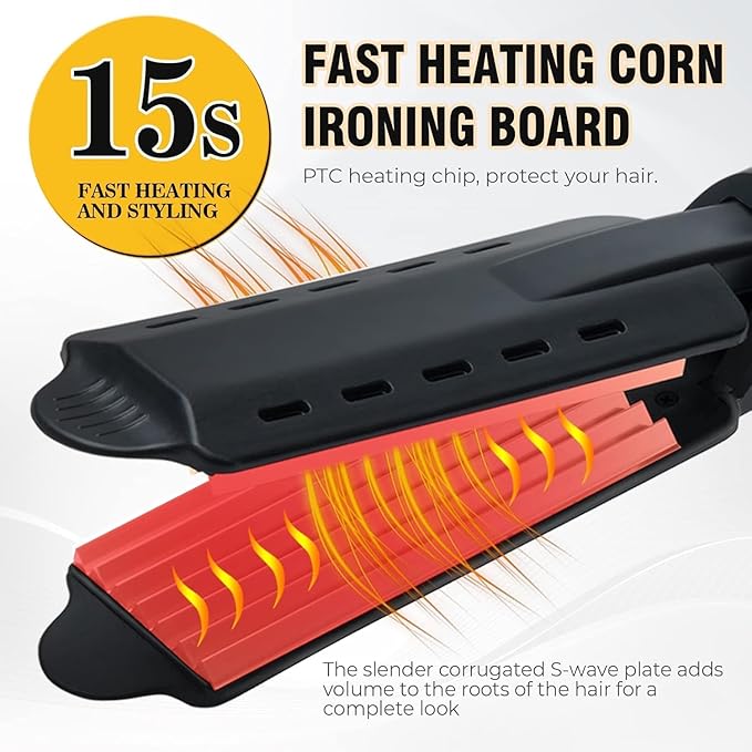 2 Inch Hair Crimper for Volumizing & Textured Styles, Ceramic Crimping Iron with Anti-Static Technology, 4 Adjustable Heat Settings 300°F-450°F, 110-240V Travel Hair Styling Tool for Women