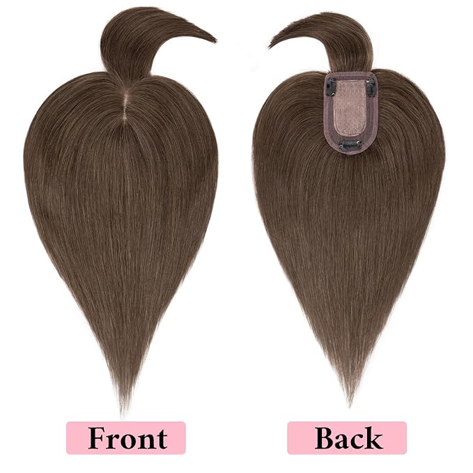 SEGO 100% Real Human Hair Toppers, with Air Bangs, Silk Base 150% Density, Clip in Topper, 2.7”x5.1”, HairPieces for Women, with Thinning/Hair Loss Cover Gray