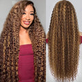 Honey Blonde Lace Front Wigs Human Hair 13x6 HD Highlight Ombre Deep Wave Wig Human Hair 4/27 Glueless Deep Wave Human Hair Wigs Pre Plucked with Baby Hair for Women 26 Inch