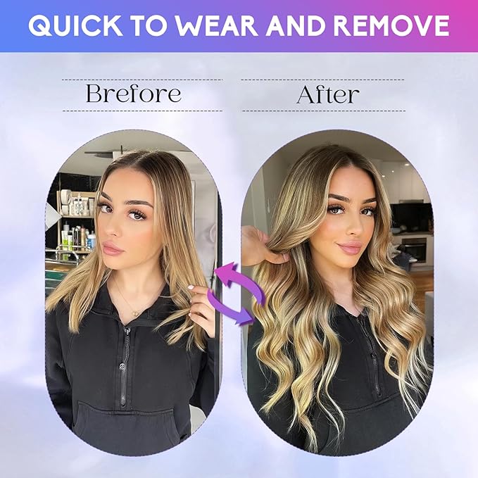 Blonde Clip in Hair Extensions Real Human Hair, 26 Inch 130g Natural Human Hair, Remy Human Hair Extensions Cip ins for Women 8pcs Per Set #16/22 Light Blonde Highlighted Golden Blonde